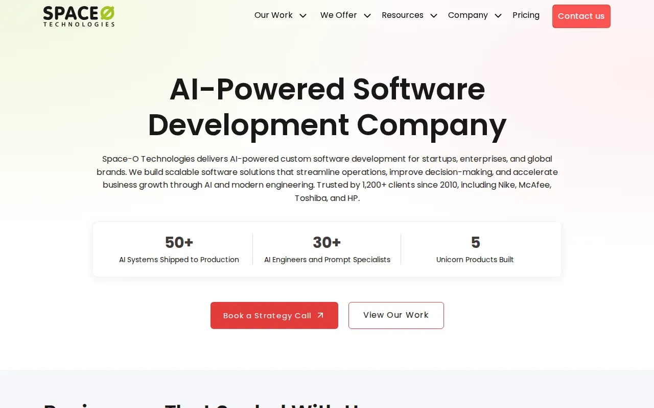 Screenshot of the Space-O Technologies website