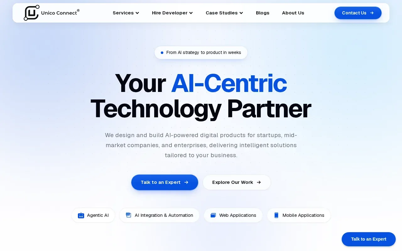 Screenshot of the Unico Connect website