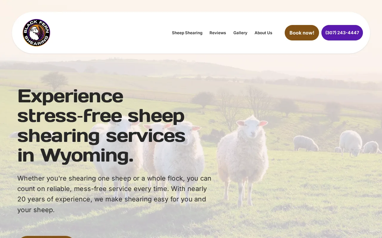 Screenshot of the Black Fern Shearing website