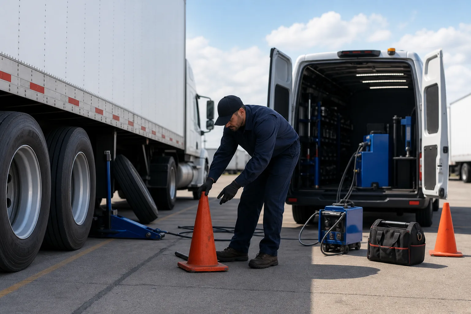 scheduled on-site tire replacement at a commercial fleet yard