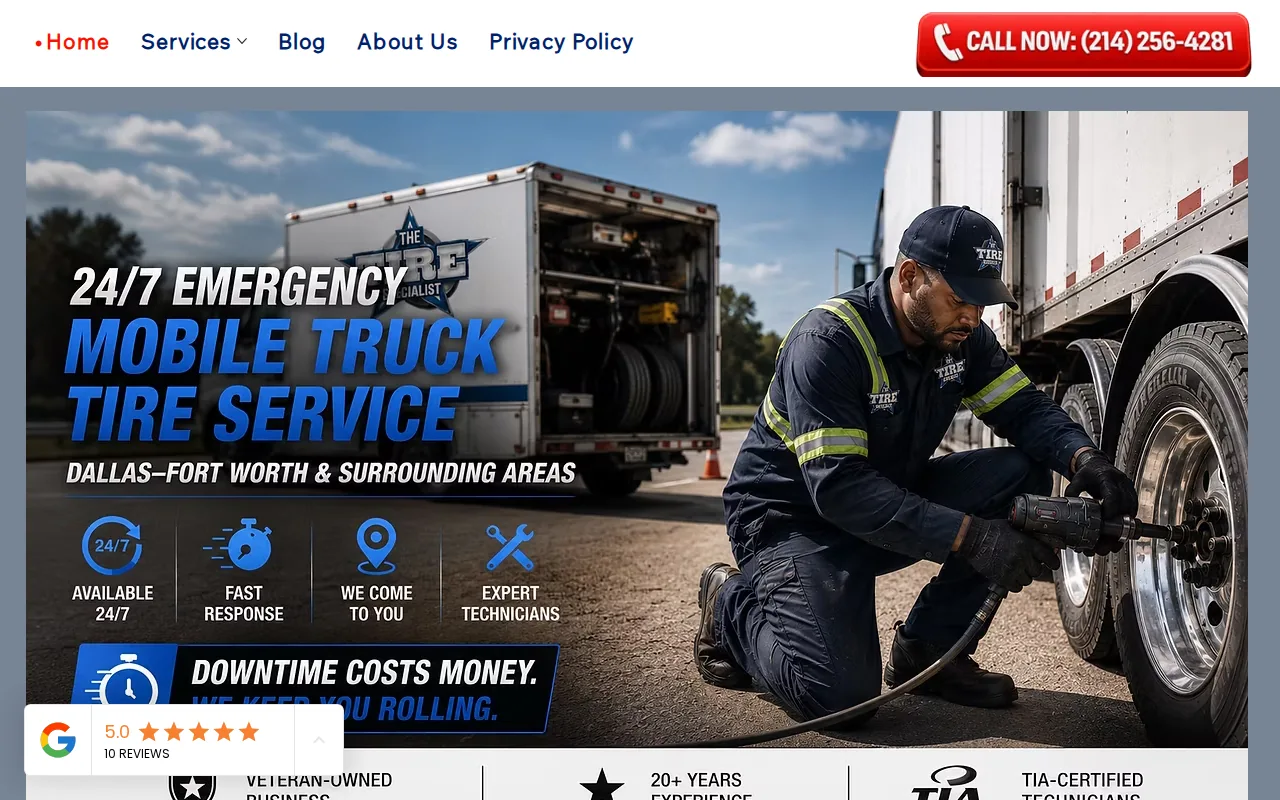 Screenshot of the The Tire Specialist website