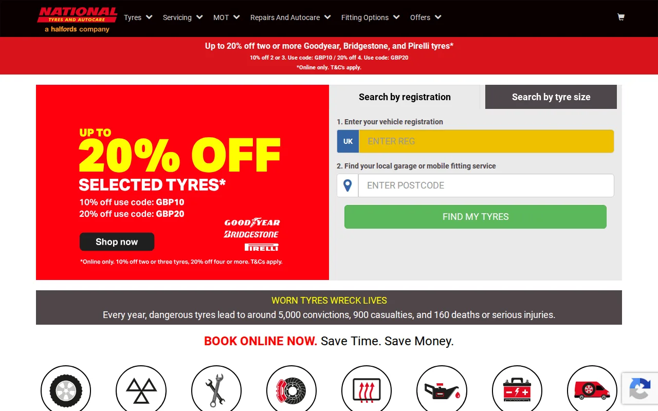 Screenshot of the National tire assistance network website