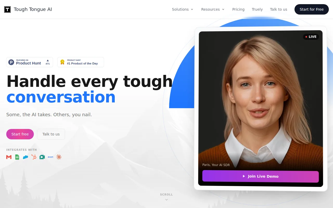 Screenshot of the Tough Tongue AI website