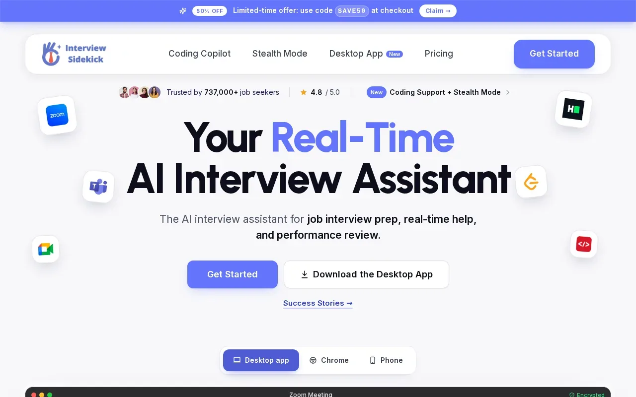 Screenshot of the Interview Sidekick website