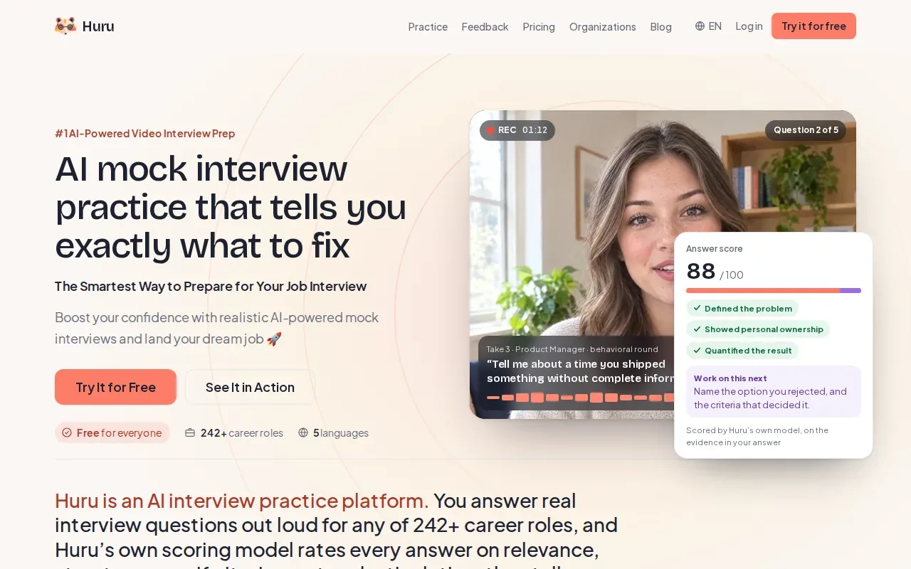 Screenshot of the Huru website