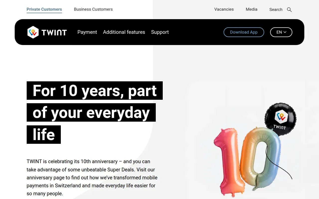 Screenshot of the TWINT website