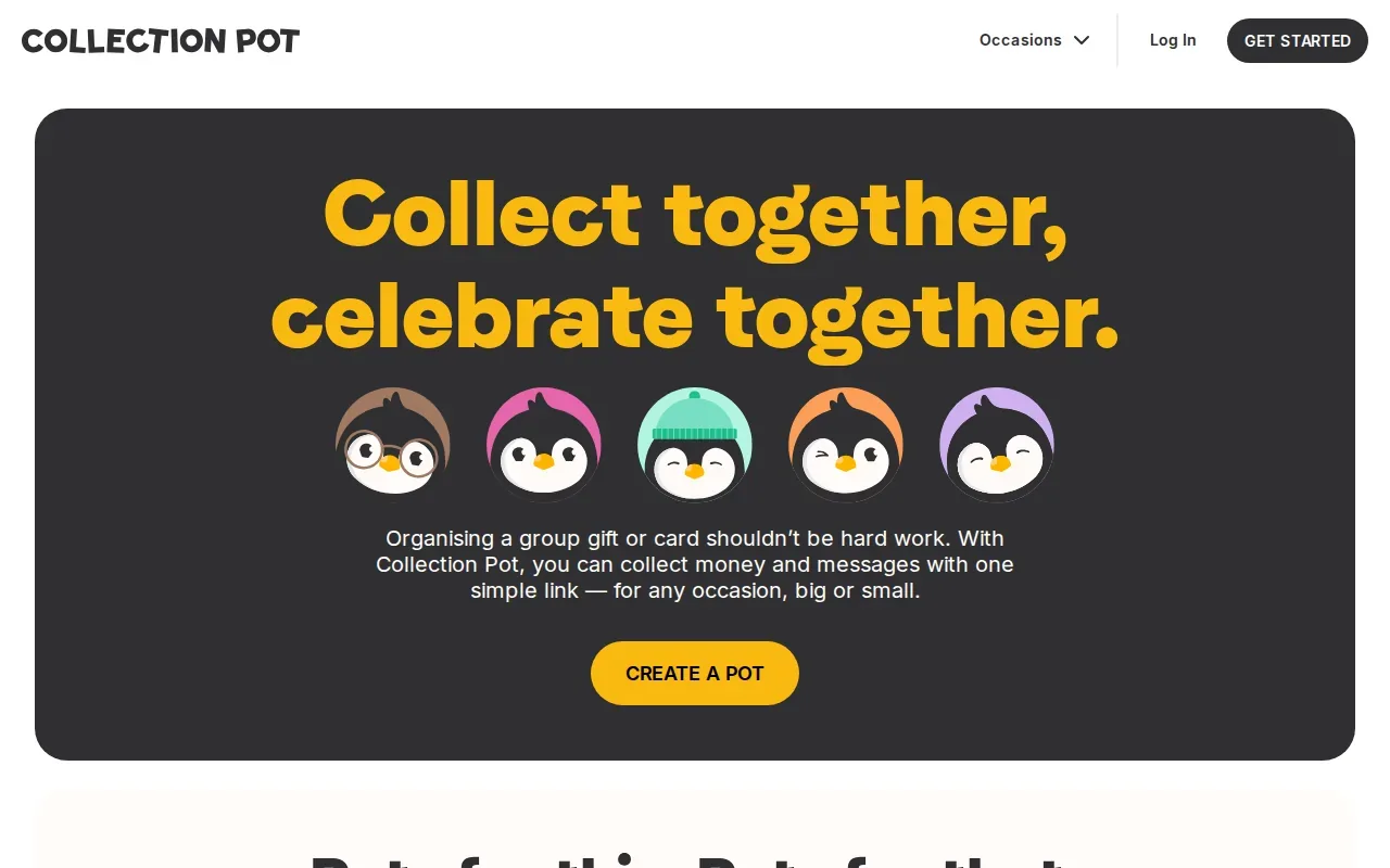 Screenshot of the Collection Pot website