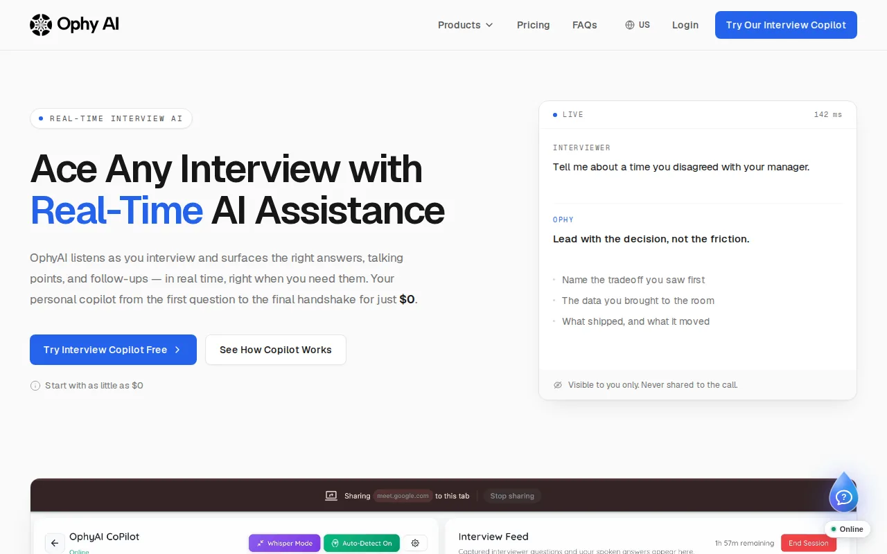 Screenshot of the OphyAI website