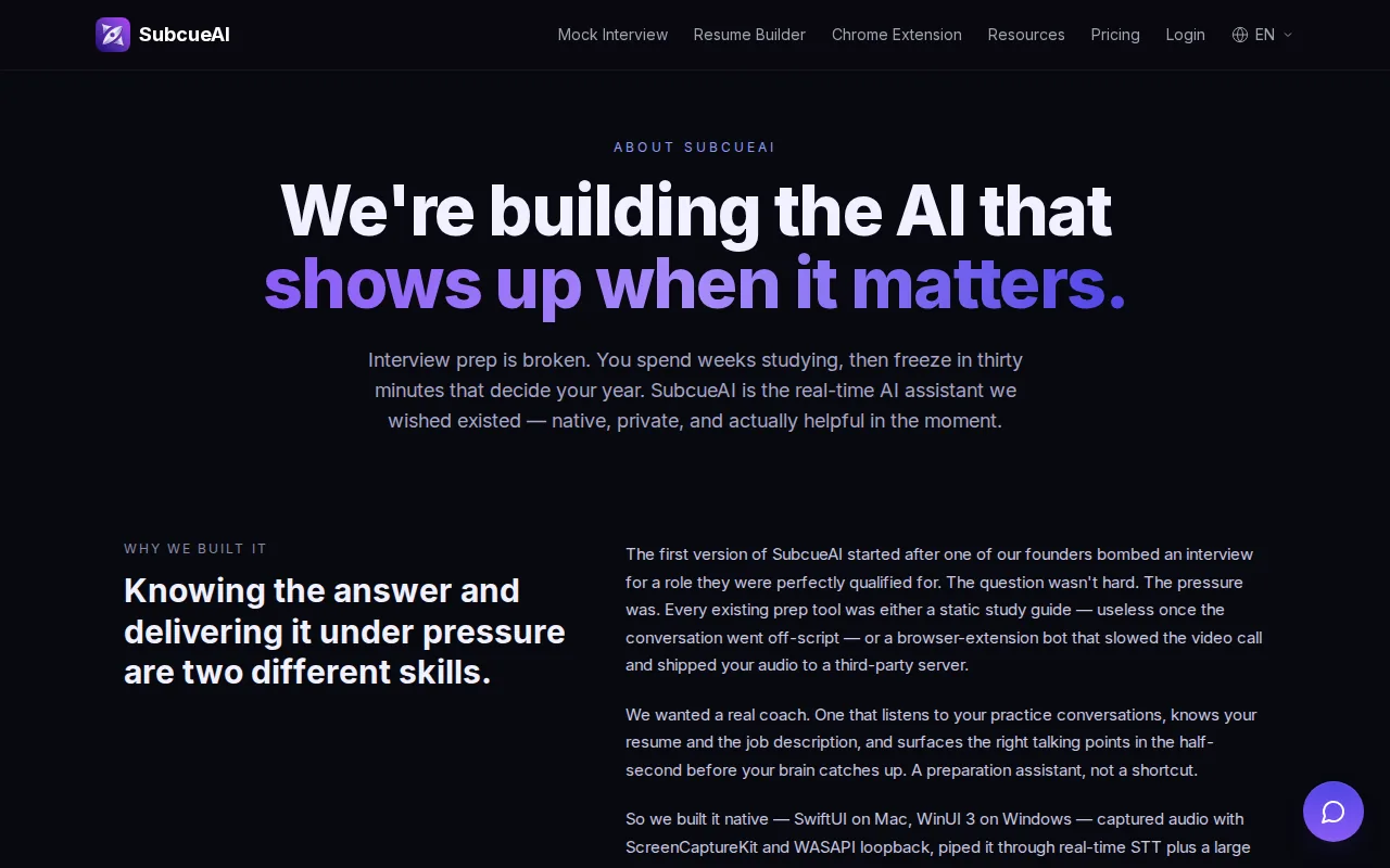 Screenshot of the SubcueAI website