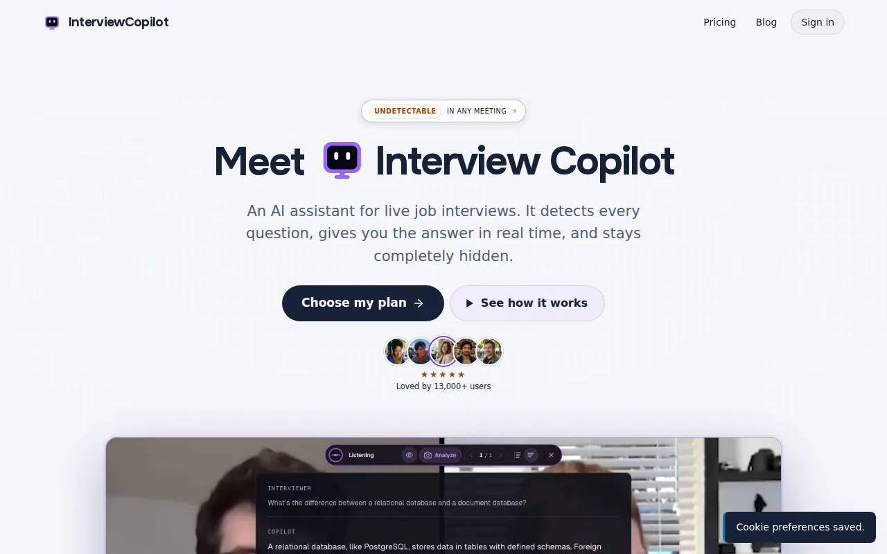 Screenshot of the Interview Copilot website