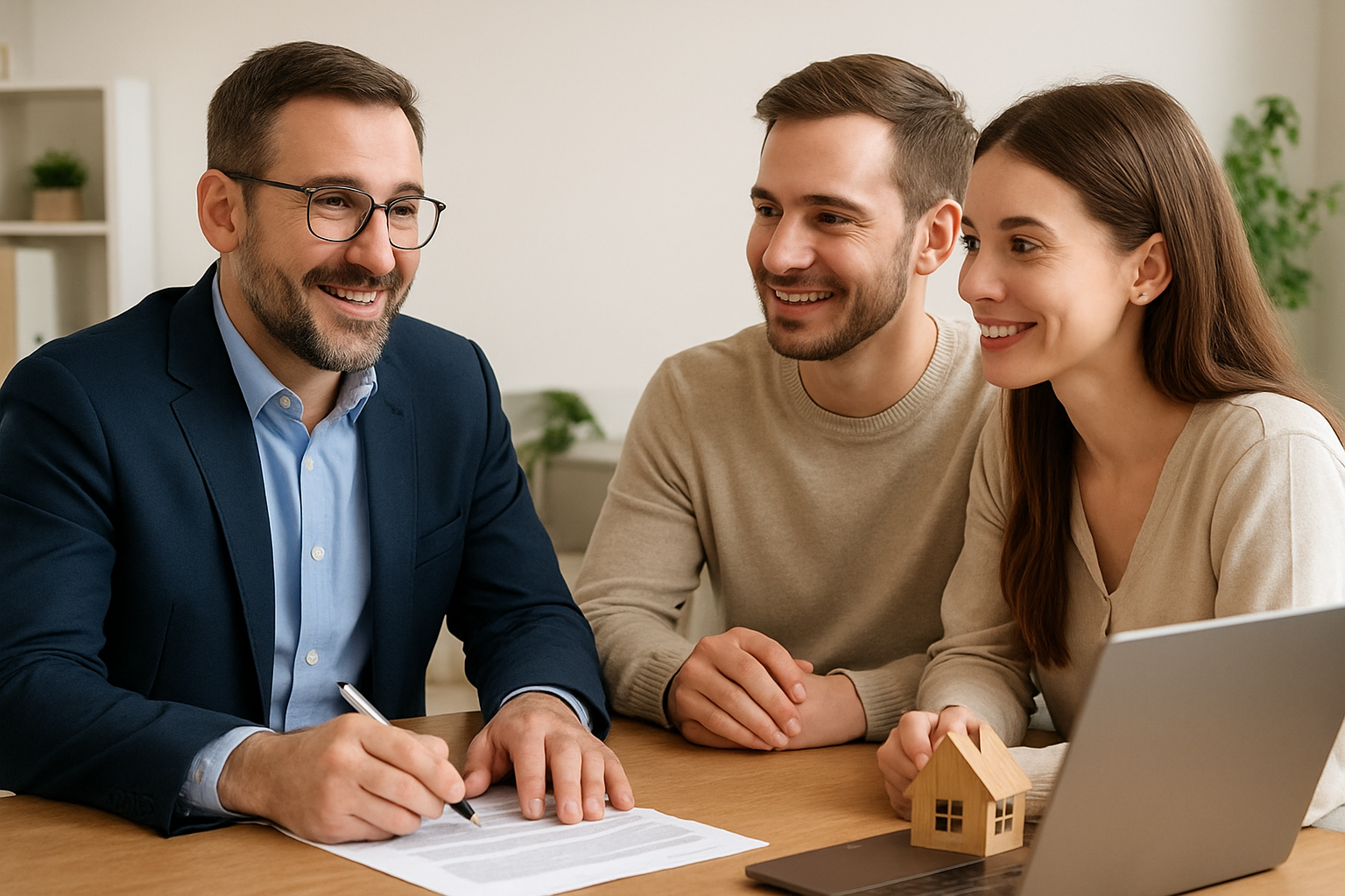 A friendly mortgage broker Baldivis consulting with a young couple about their home loan options. Alt: A mortgage broker Baldivis advising clients on home loan choices.