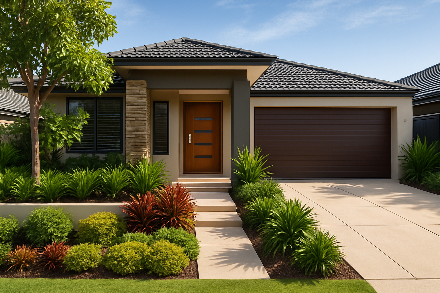 A modern home in Wellard suburb with lush landscaping. Alt: Wellard property exterior with local architectural style.