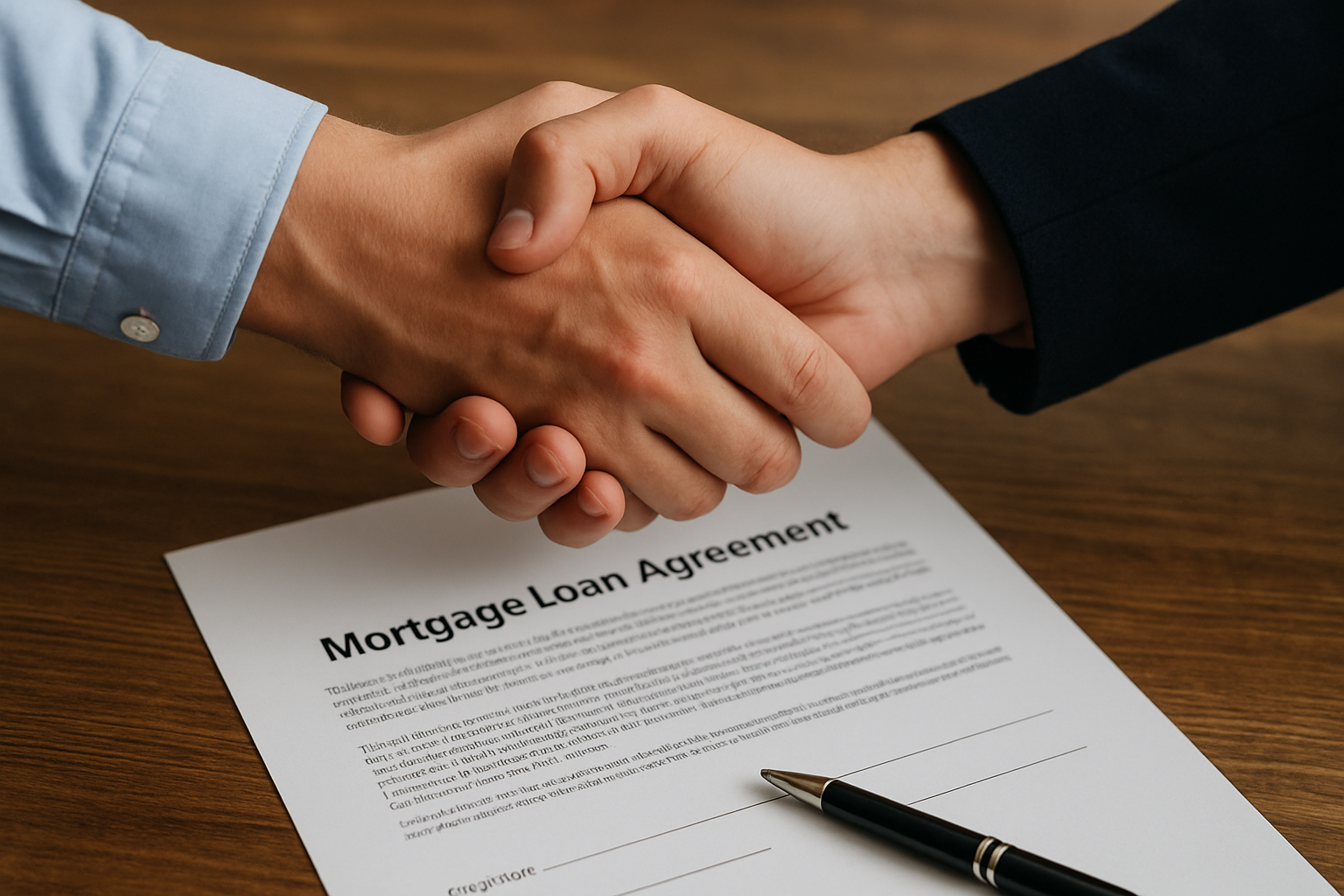 Close-up of hands shaking over a mortgage loan agreement in Wellard. Alt: Agreeing on home loan terms with mortgage broker Wellard.