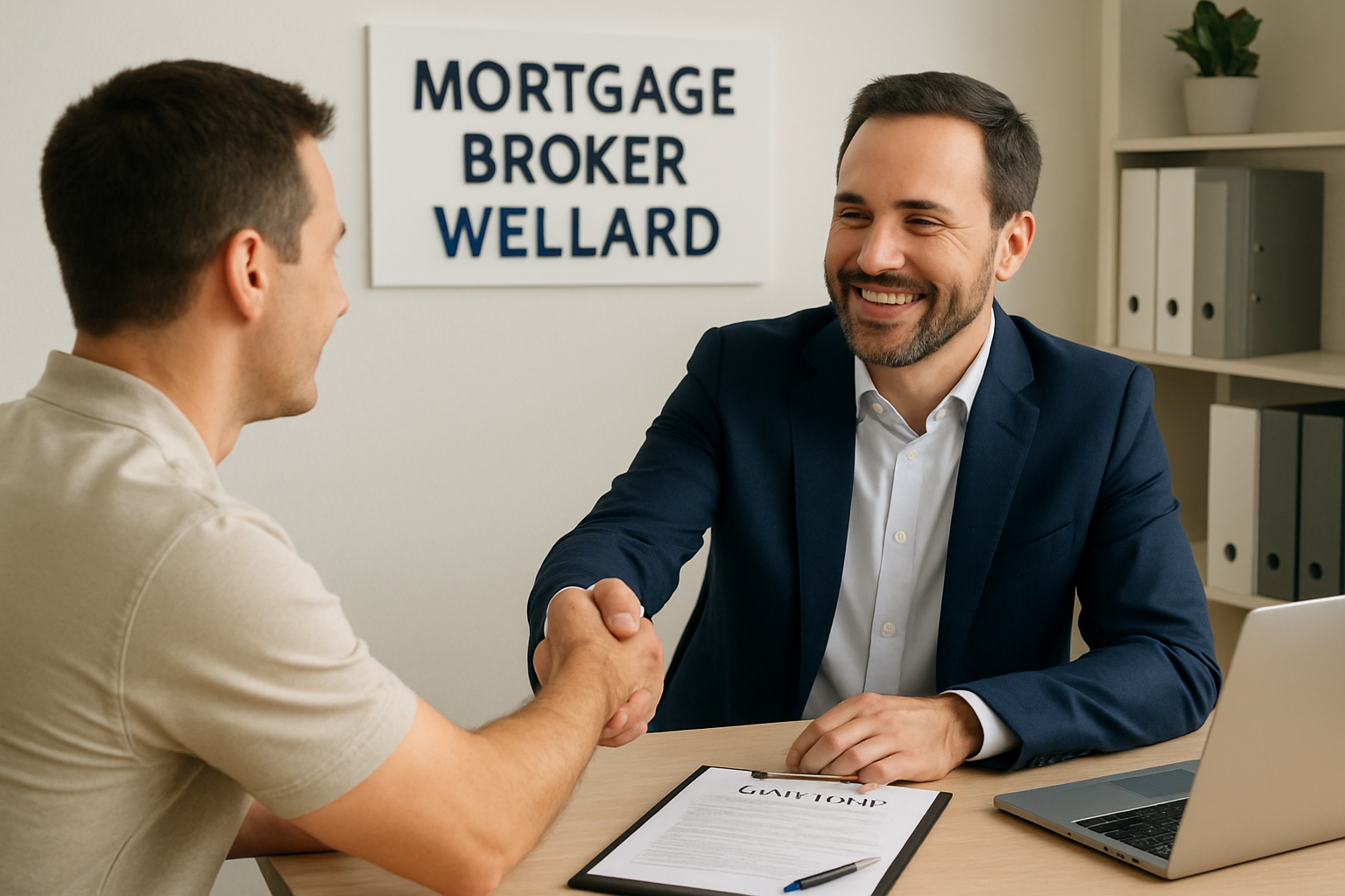 Customer shaking hands with a mortgage broker in Wellard office, illustrating partnership. Alt: Trusted mortgage broker Wellard providing expert home loan advice.