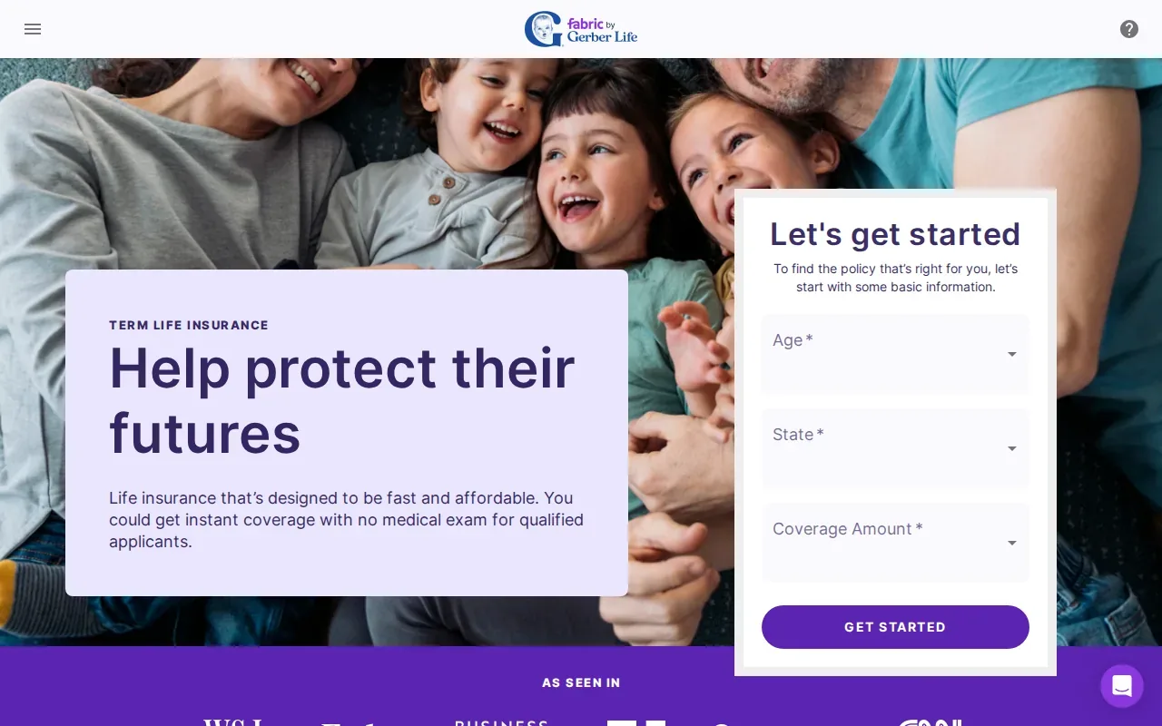 Screenshot of the Term Life Insurance by Fabric by Gerber Life website