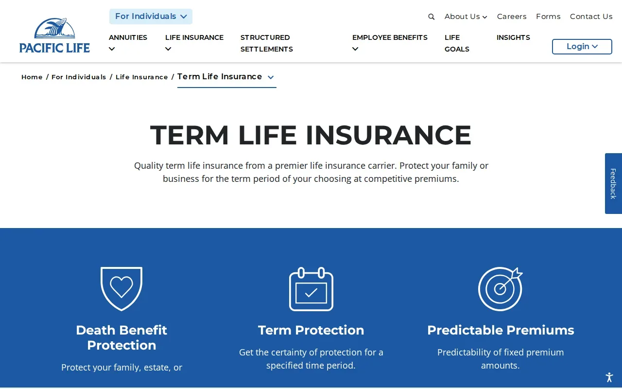 Screenshot of the PL Promise Term by Pacific Life website