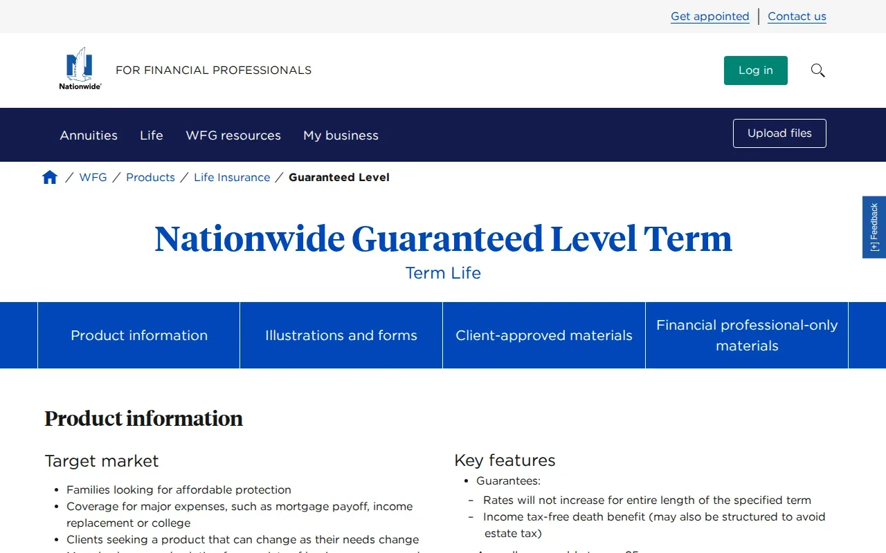Screenshot of the YourLife Guaranteed Level Term by Nationwide website
