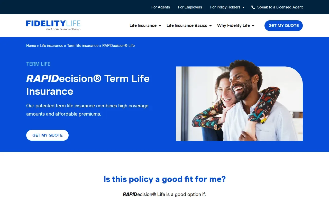 Screenshot of the RAPIDecision Life website