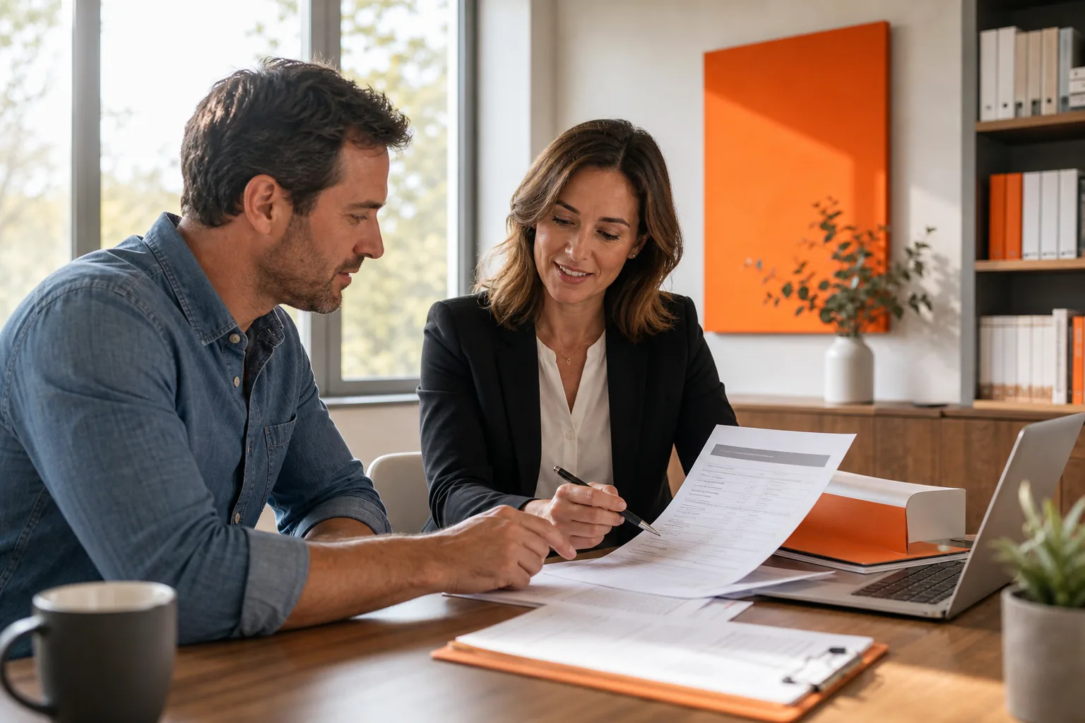 small business owner reviewing a mortgage protection insurance application with an adviser