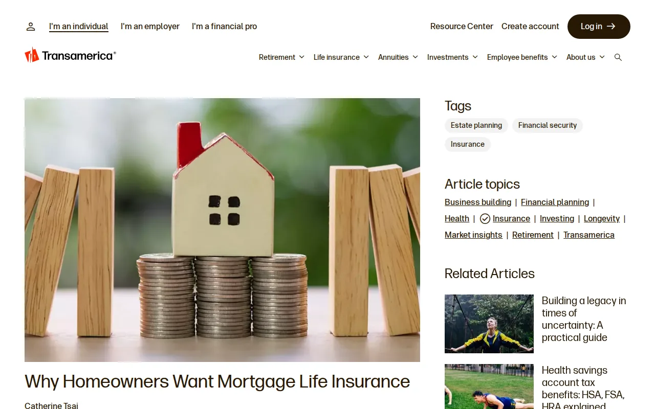 Screenshot of the Transamerica website