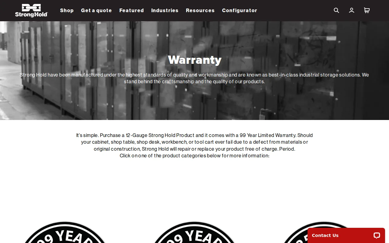 Screenshot of the Strong Hold website