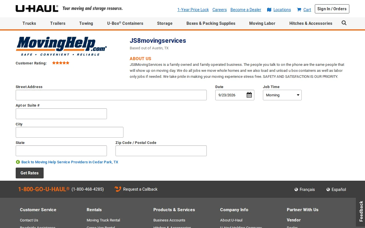 Screenshot of the JS8MovingServices website
