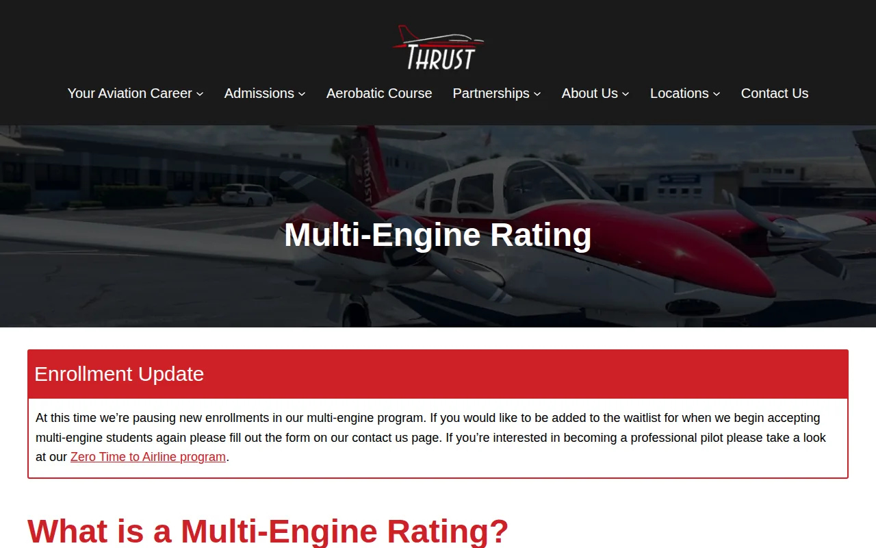 Screenshot of the Thrust Flight website