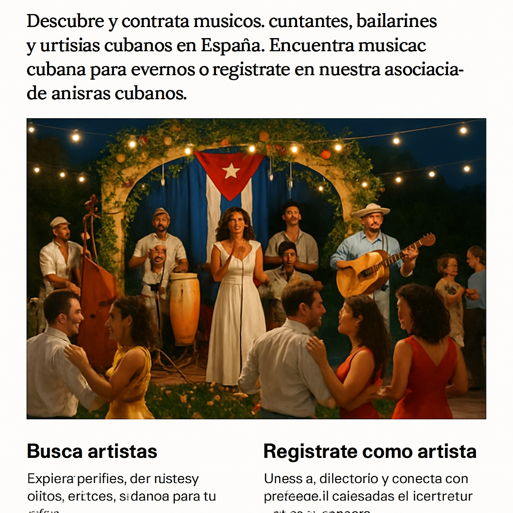 A lively Cuban wedding scene with a band playing on a decorated stage, guests dancing under string lights. Alt: comparación de paquetes y precios de artistas cubanos para bodas
