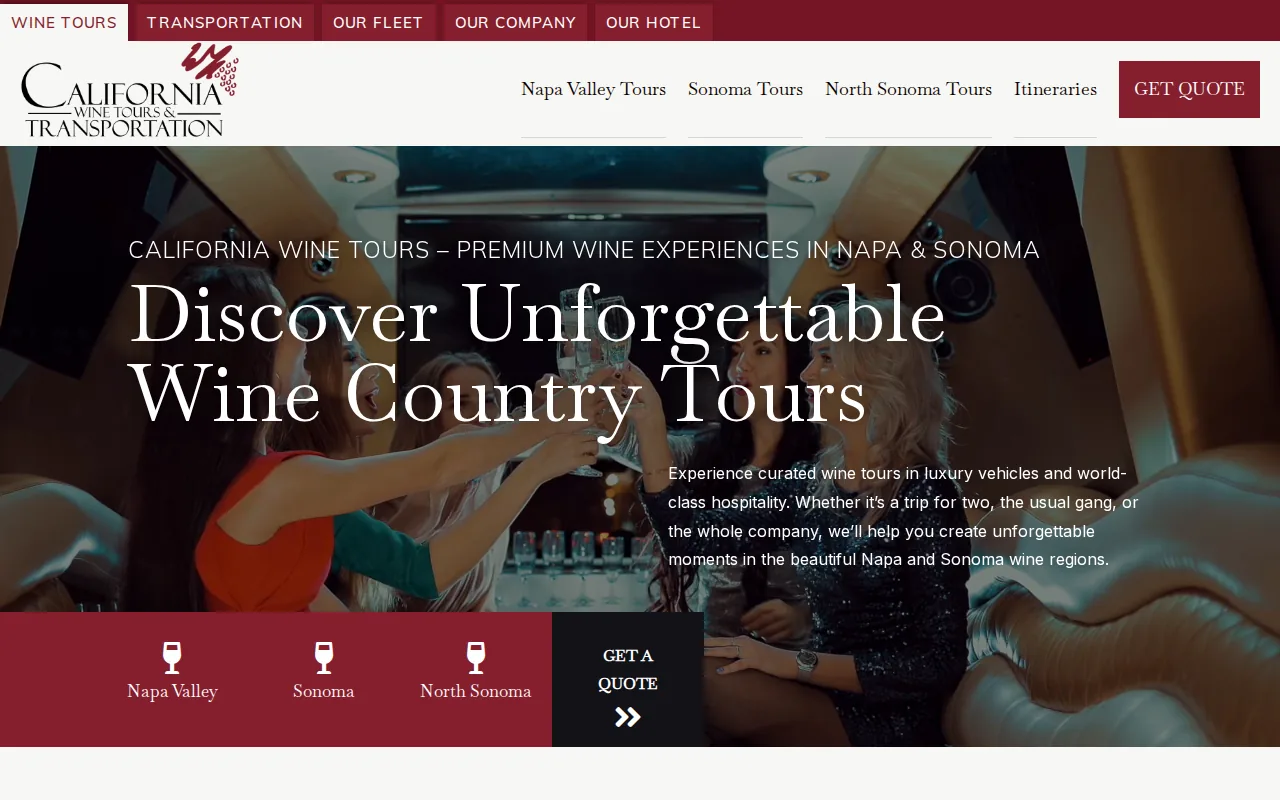 Screenshot of the California Wine Tours website