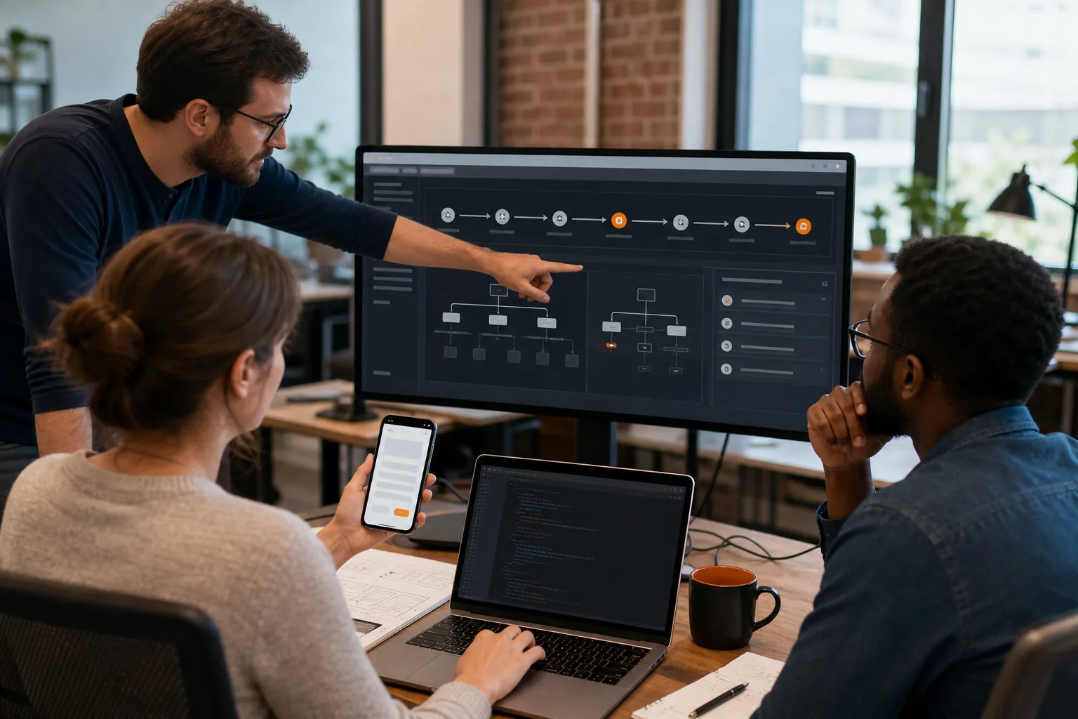 Mobile app development workflow with testing and CI/CD.