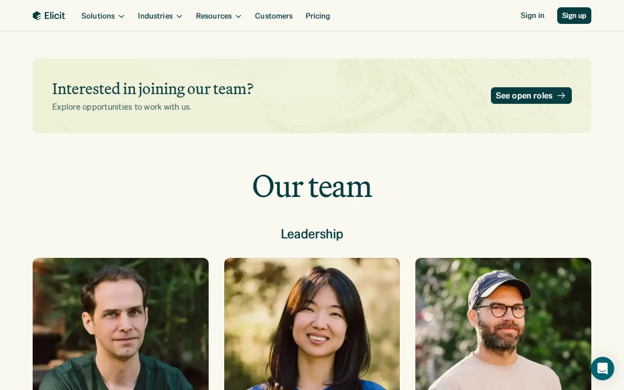 Screenshot of the Elicit website