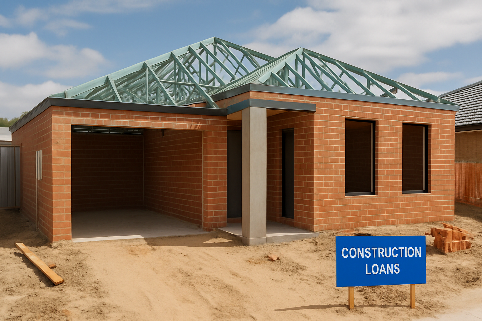 Modern first home in Perth suburb under construction, illustrating construction loans. Alt: First home buyer loans perth construction image.