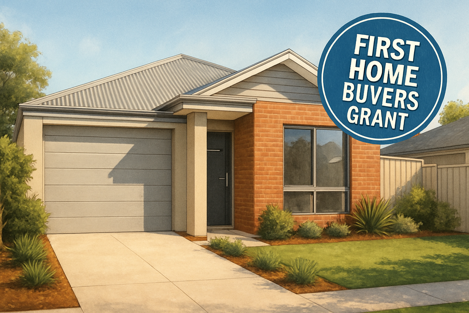 Illustration of a newly built home with a 