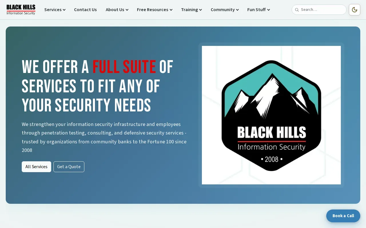 Screenshot of the Black Hills Information Security website