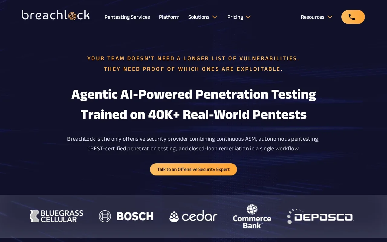 Screenshot of the BreachLock website