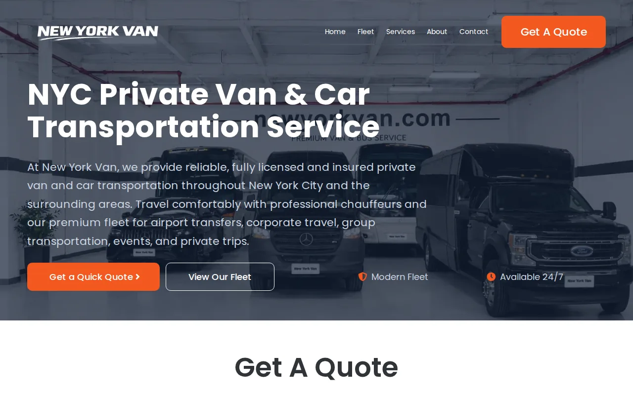 Screenshot of the New York Van website