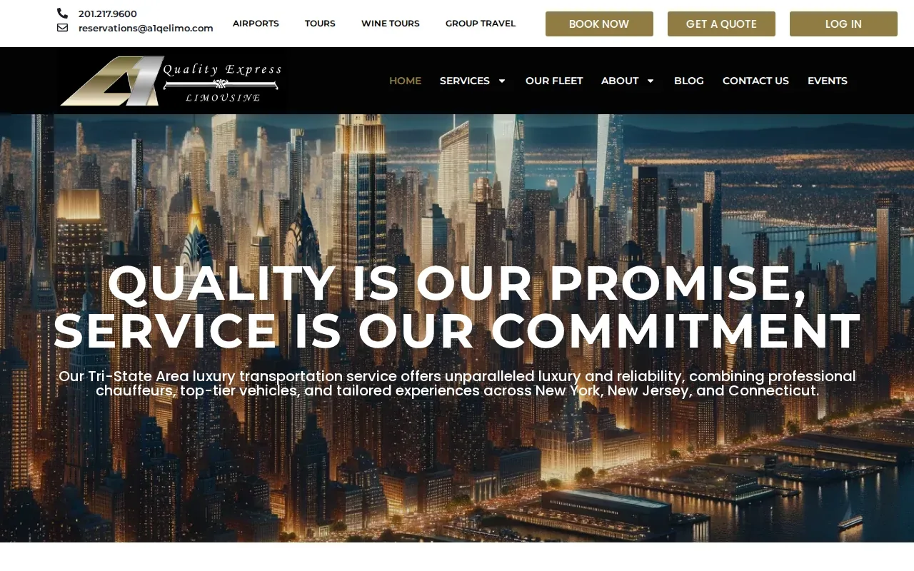Screenshot of the A1Q&E Limo website