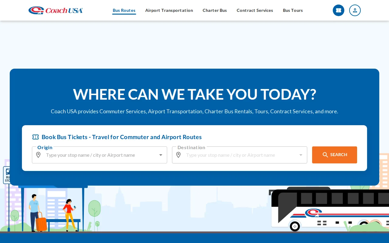 Screenshot of the CoachUSA bus service website