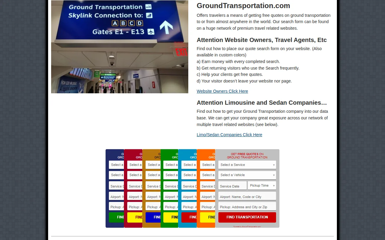Screenshot of the Ground transportation website