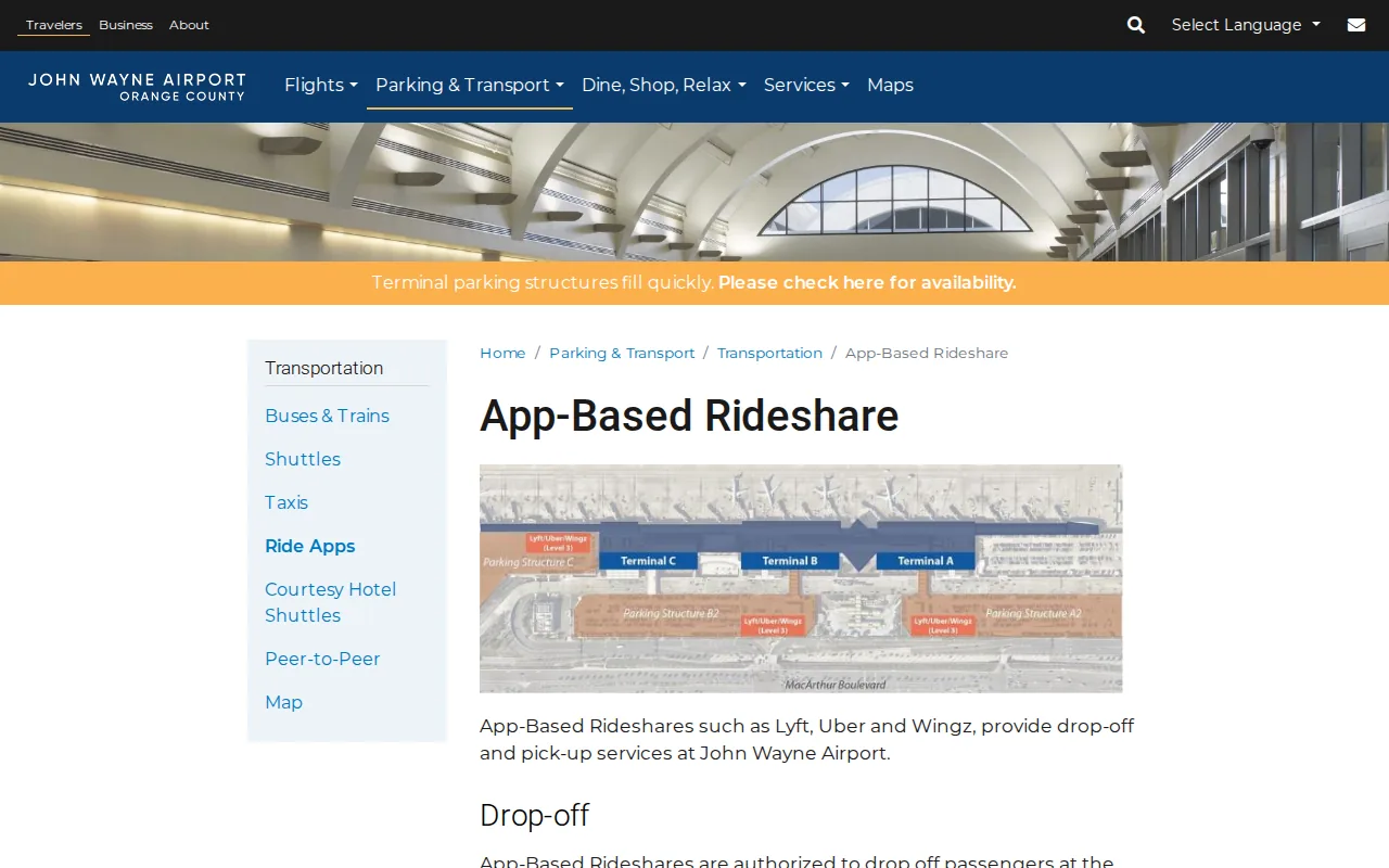 Screenshot of the App-based rideshare website