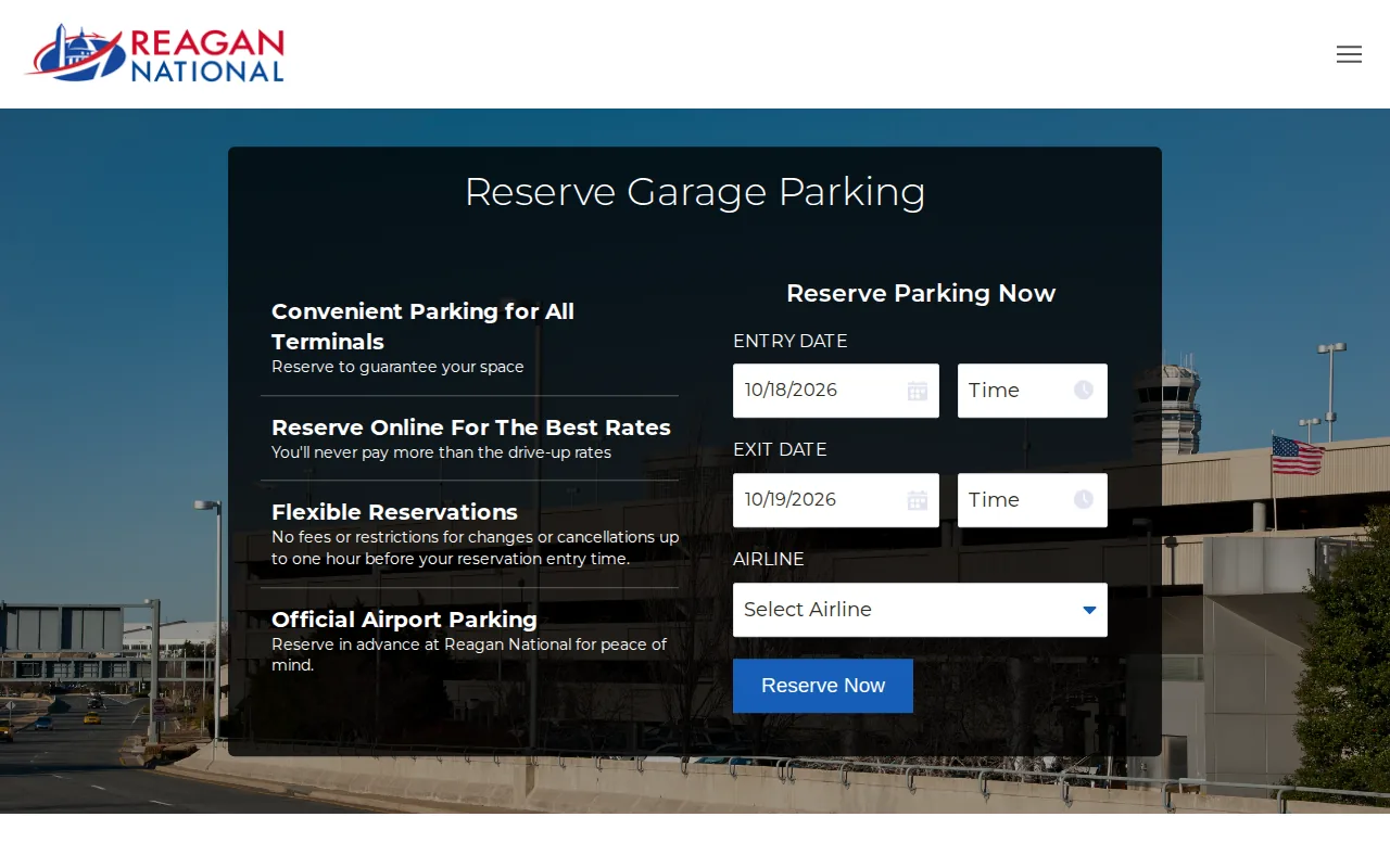 Screenshot of the Rental cars and airport parking website