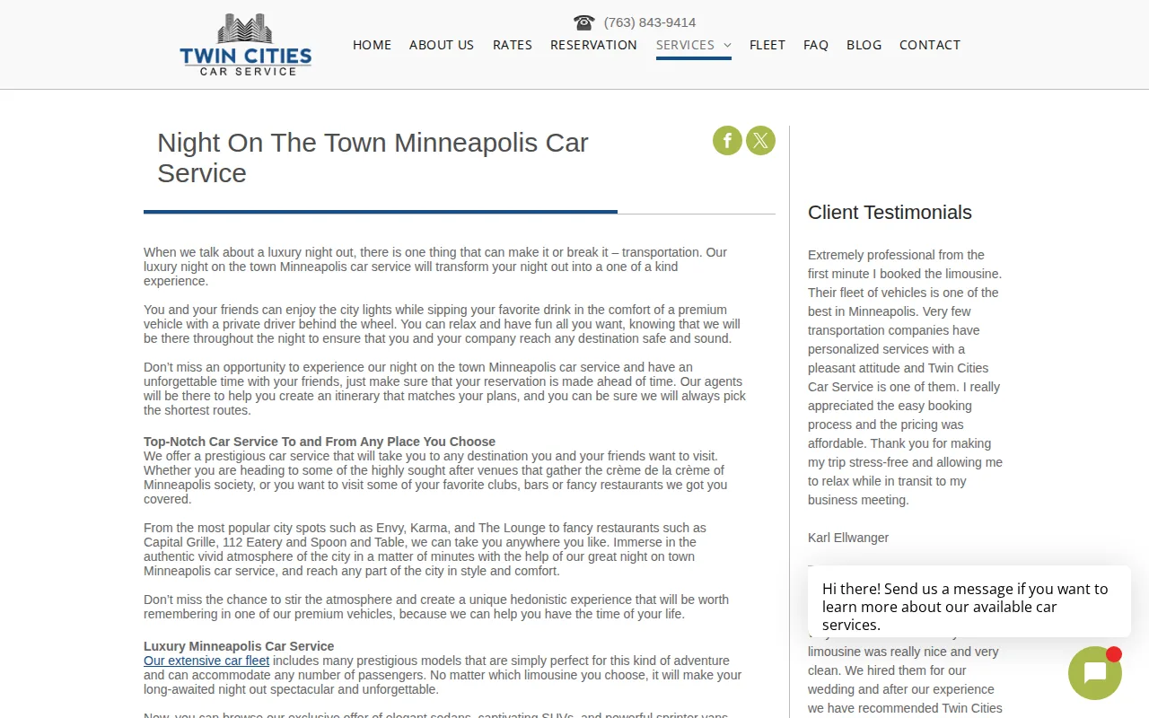 Screenshot of the Twin Cities Car Service website