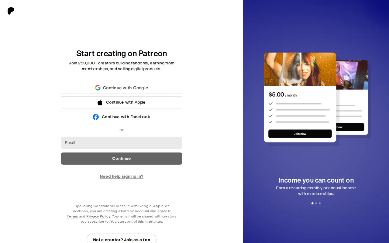Patreon: visual reference for 2. Patreon - Predictable recurring support from committed readers