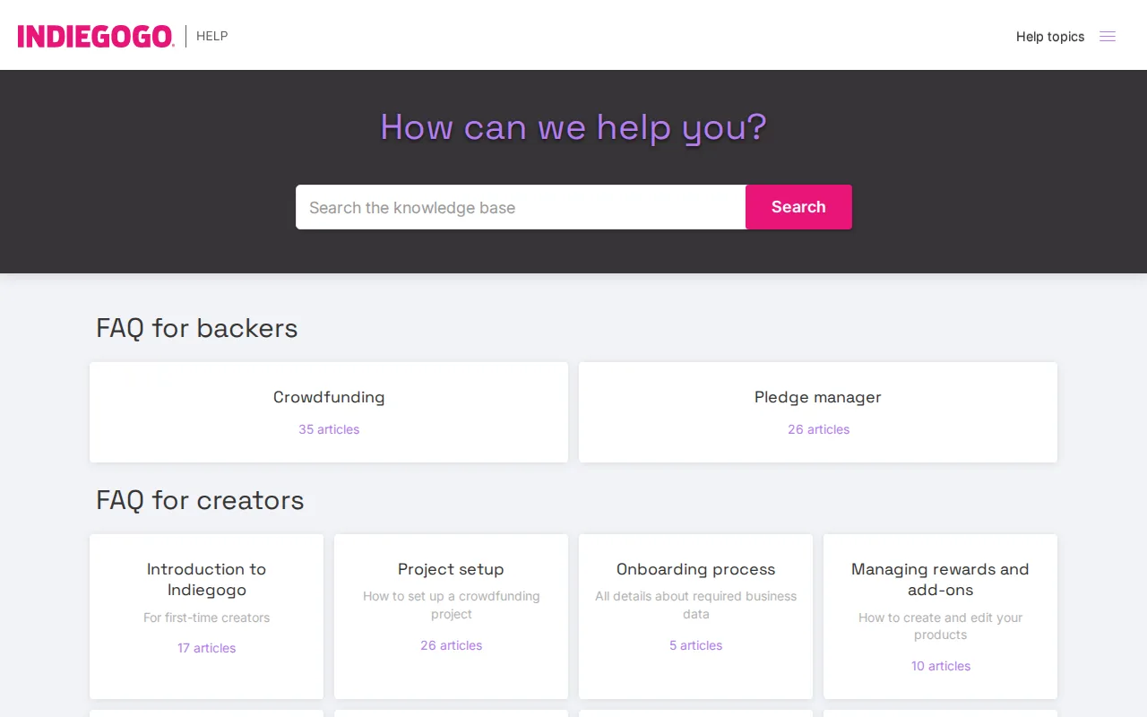 Indiegogo: visual reference for 4. Indiegogo - Flexible campaigns with built-in promotion tools