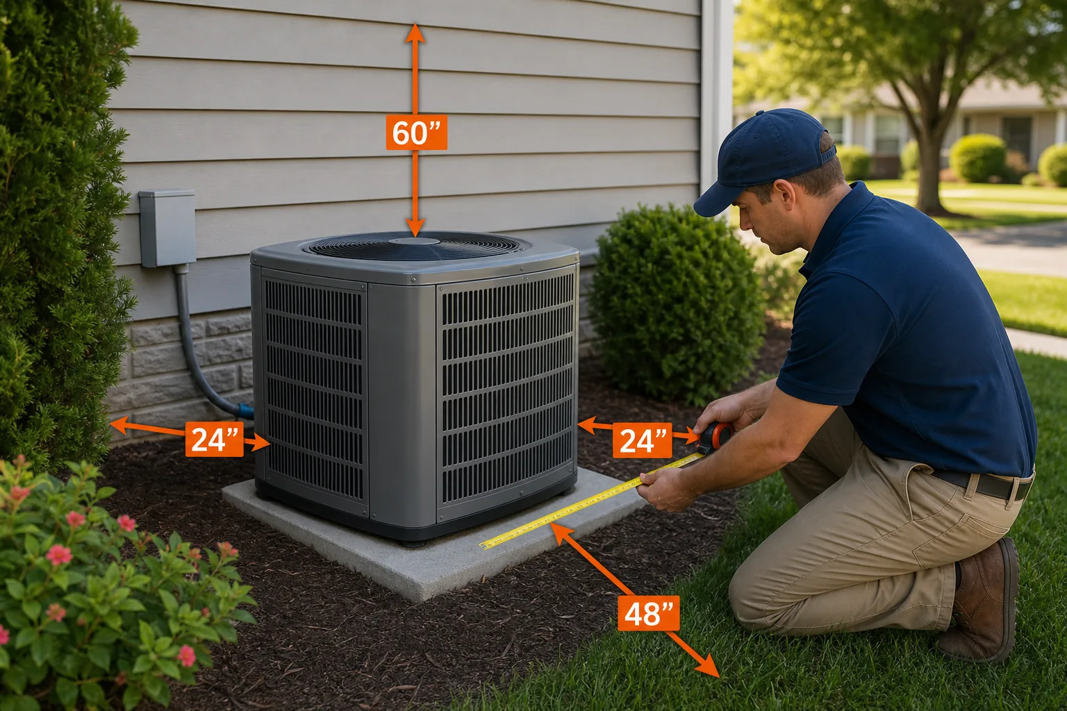 measuring clear airflow space around an outdoor condenser unit