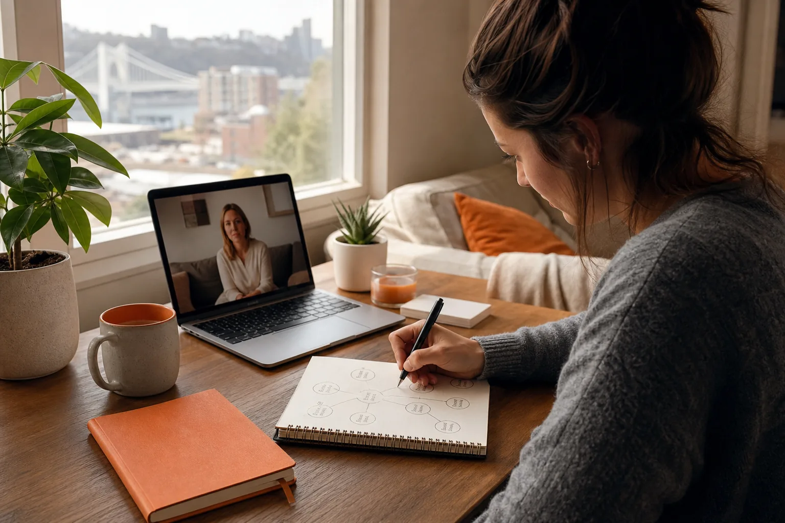 person tracking anxiety symptoms before online therapy