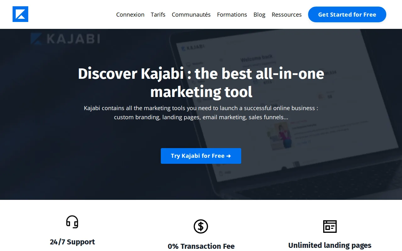Screenshot of the Kajabi website