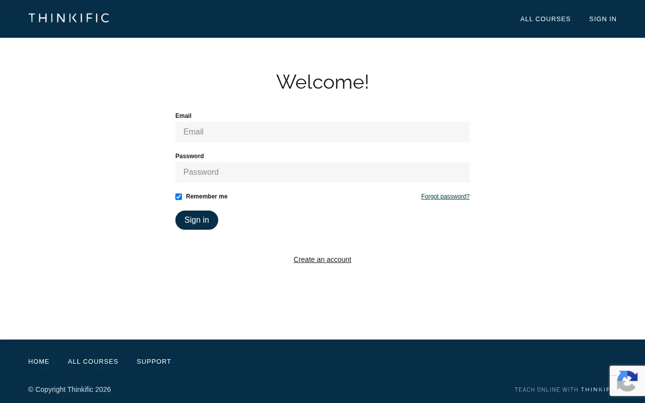 Screenshot of the Thinkific website