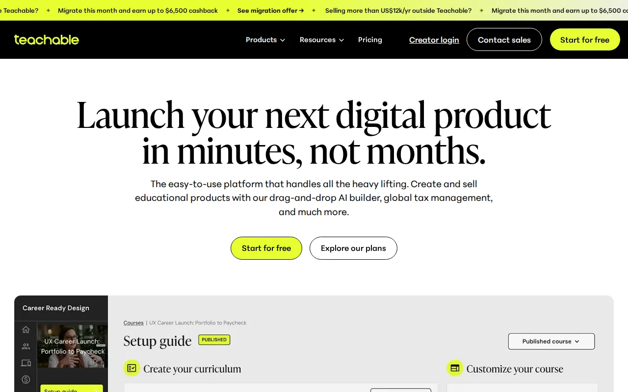 Screenshot of the Teachable website