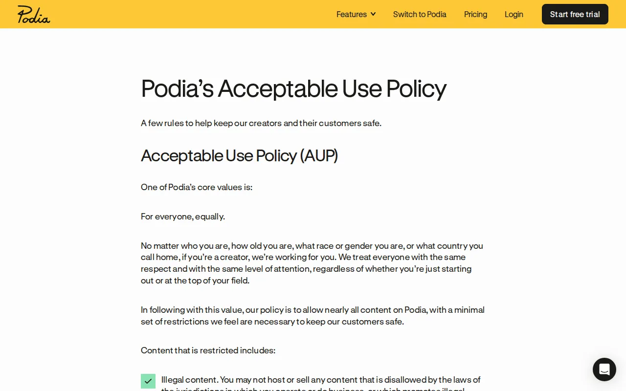 Screenshot of the Podia website